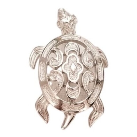Trifari Crown Over T Vintage Silver Tone Textured Turtle Brooch Pin, Signed L71